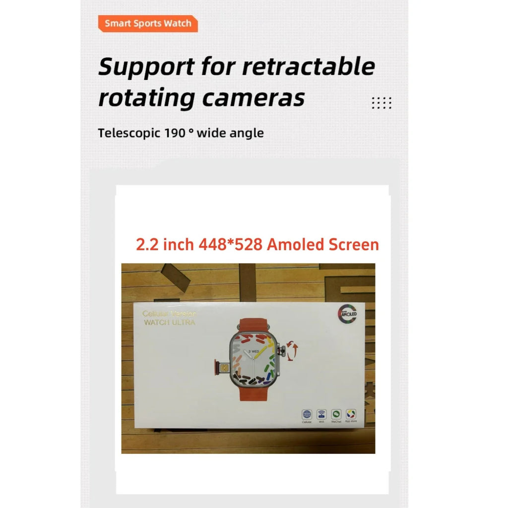 Ultra Amoled Smartwatch 4G Network Sim Card Rotary Camera